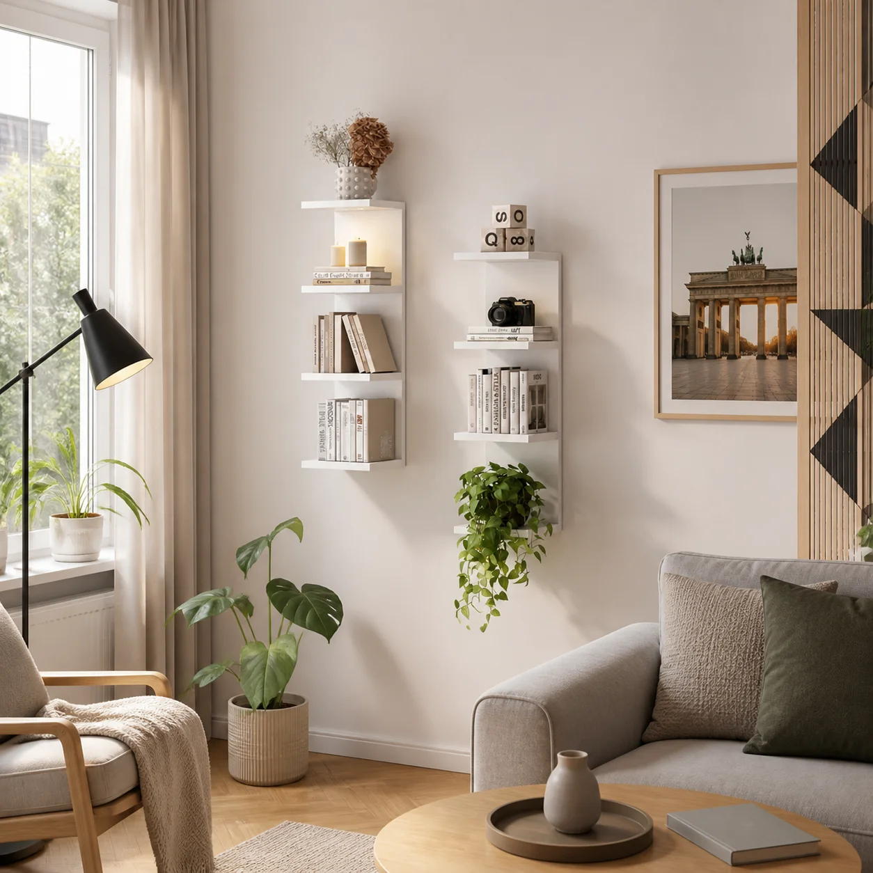 Un scaffale verticale a 5 ripiani, da parete, per riporre oggetti, un elemento decorativo moderno e sottile da appendere alla parete, ideale per camere da letto, soggiorni e bagni; scaffale da parete