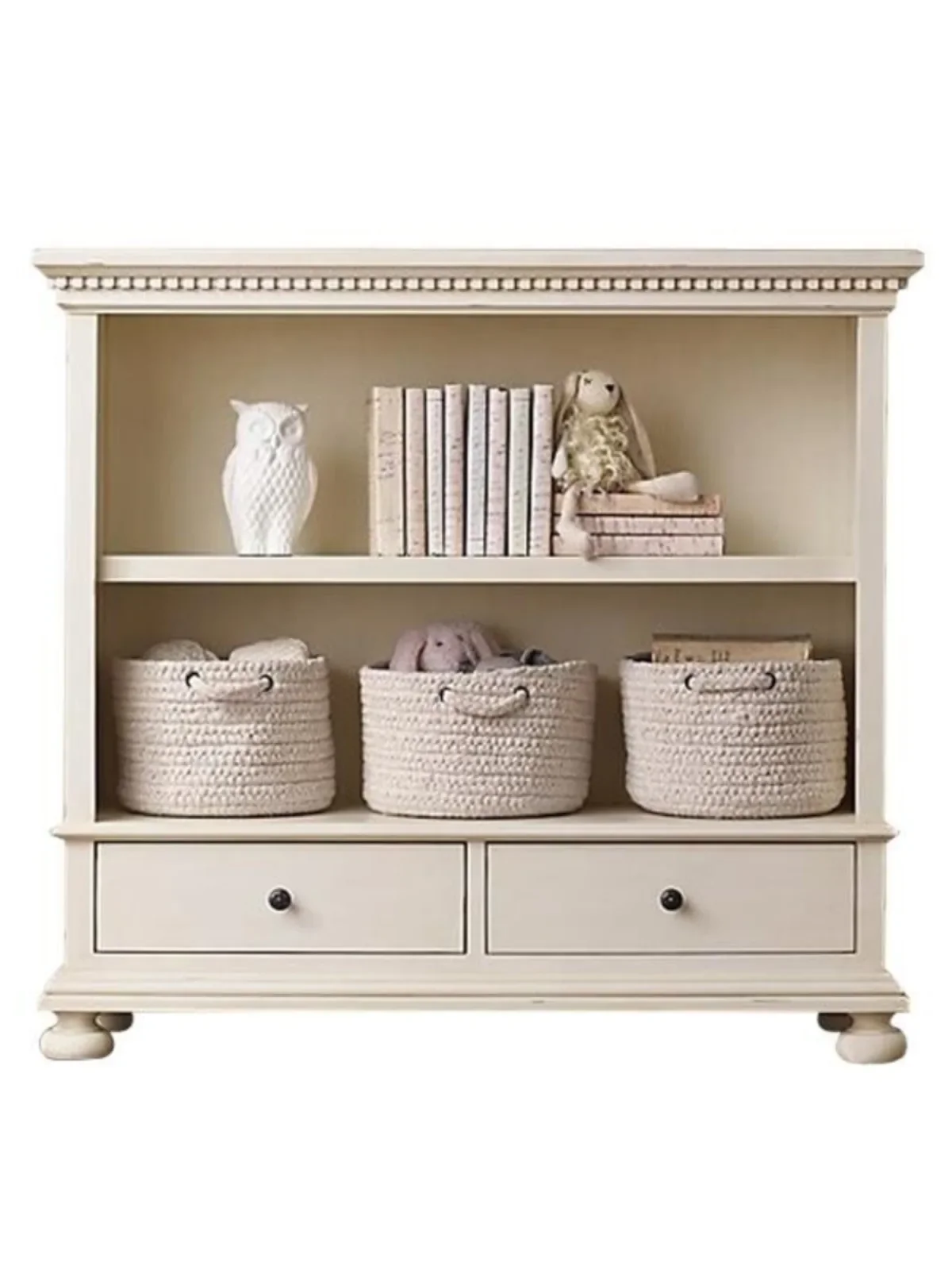 

Simple solid wood bookcase bookshelf French retro ivory white engraved European children's wardrobe locker