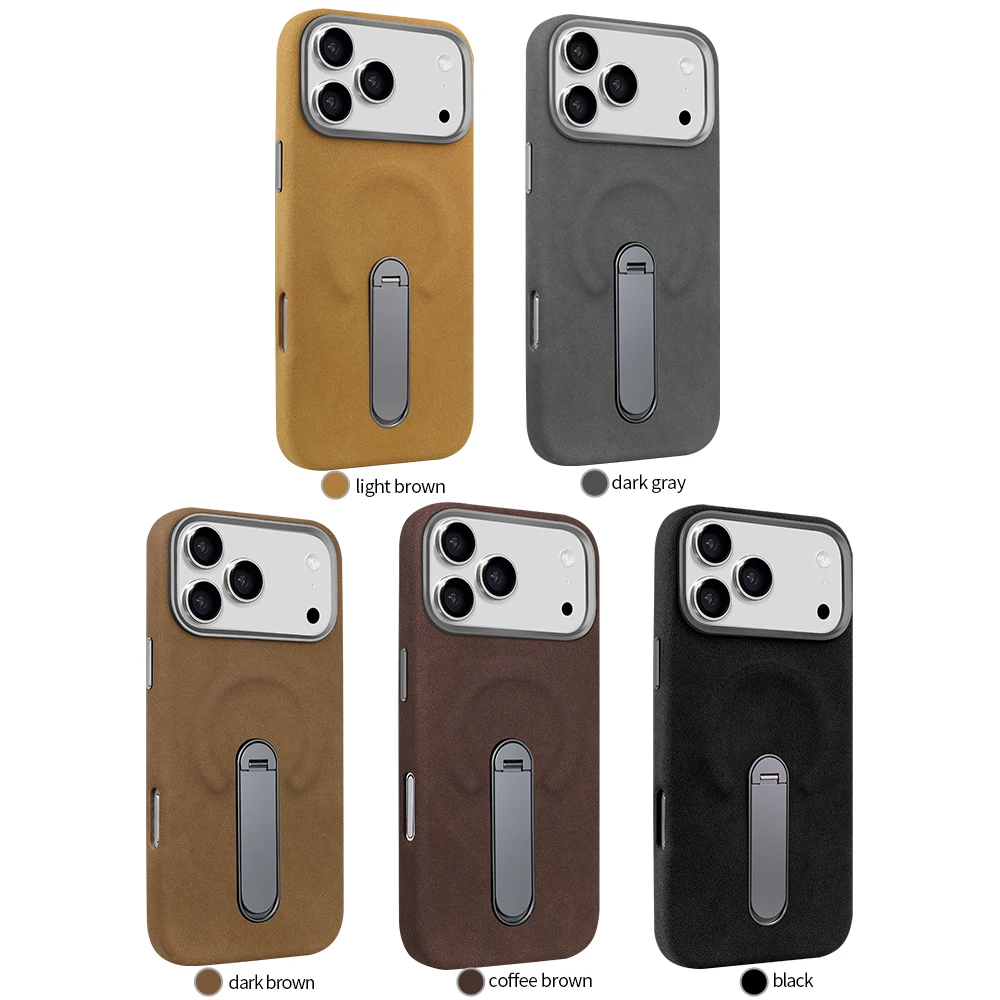 

For iphone 17 16 15 Pro Max Case Magsafe Sueded Leather Strong Magnetic Suction Wireless Charging Metal Lens Frame Keys Cover