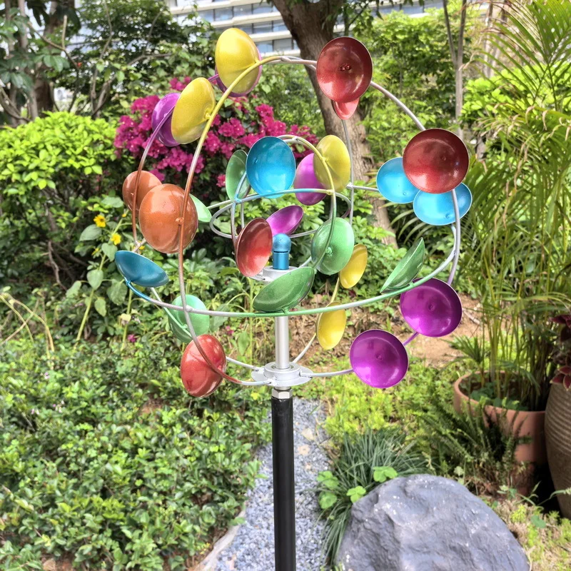 Summer outdoor space decoration colorful round ball windmill silent bearing rotating courtyard floor ornament