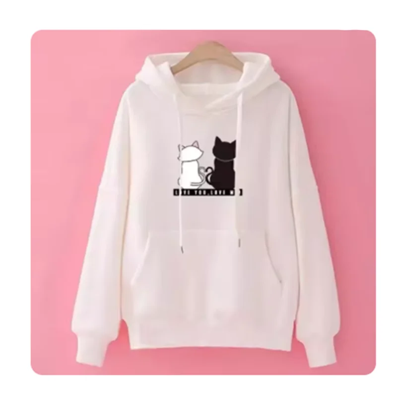 Fall/Winter 2024 New Cute Cat Dropped Shoulder Hooded Sweatshirt Women\'s Fleece Loose Pullover Top Cute Couple Hoodies CYXX017