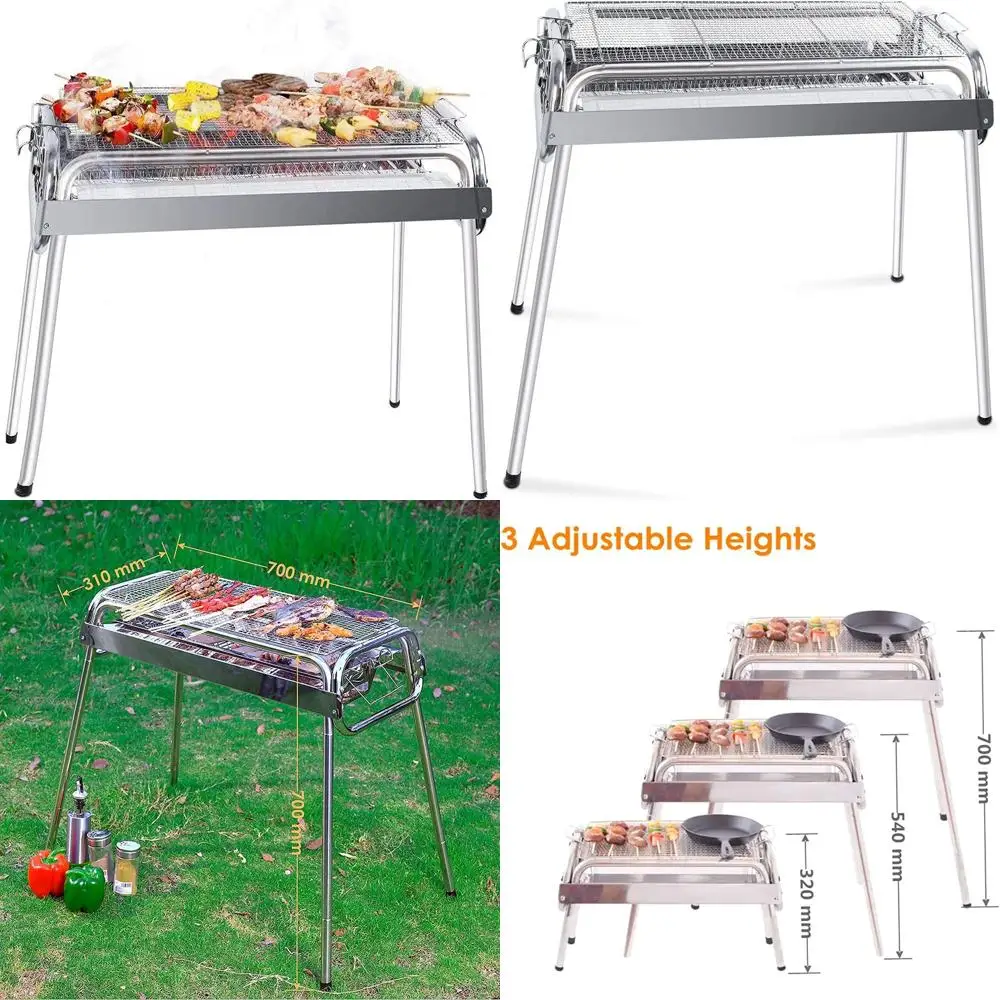 

Outdoor Stainless Steel BBQ Grill with 336 Sq. In. Cooking Area for Camping, Picnics, and Beach Adventures