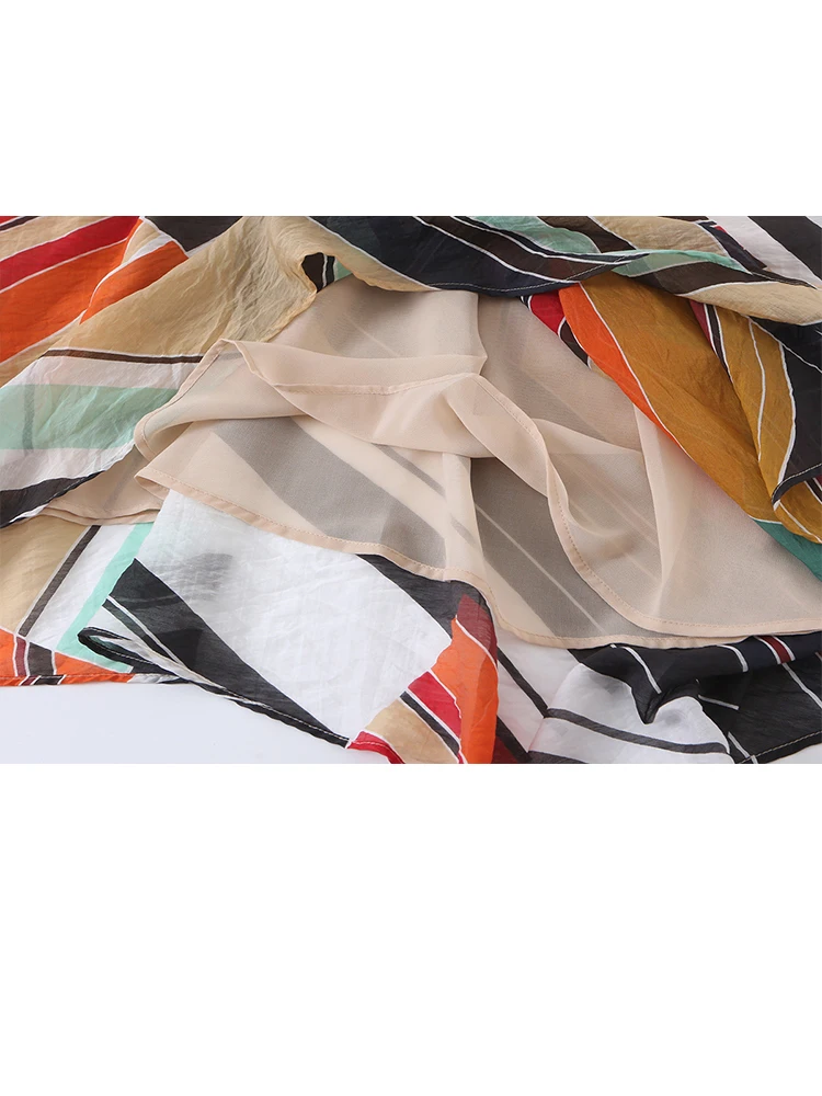 Casual Women Geometric Print Bomber Jacket Asymmetric Midi Skirt Set 2026 Spring Autumn Female Colorful Stripe 2-Piece Outfit view 6