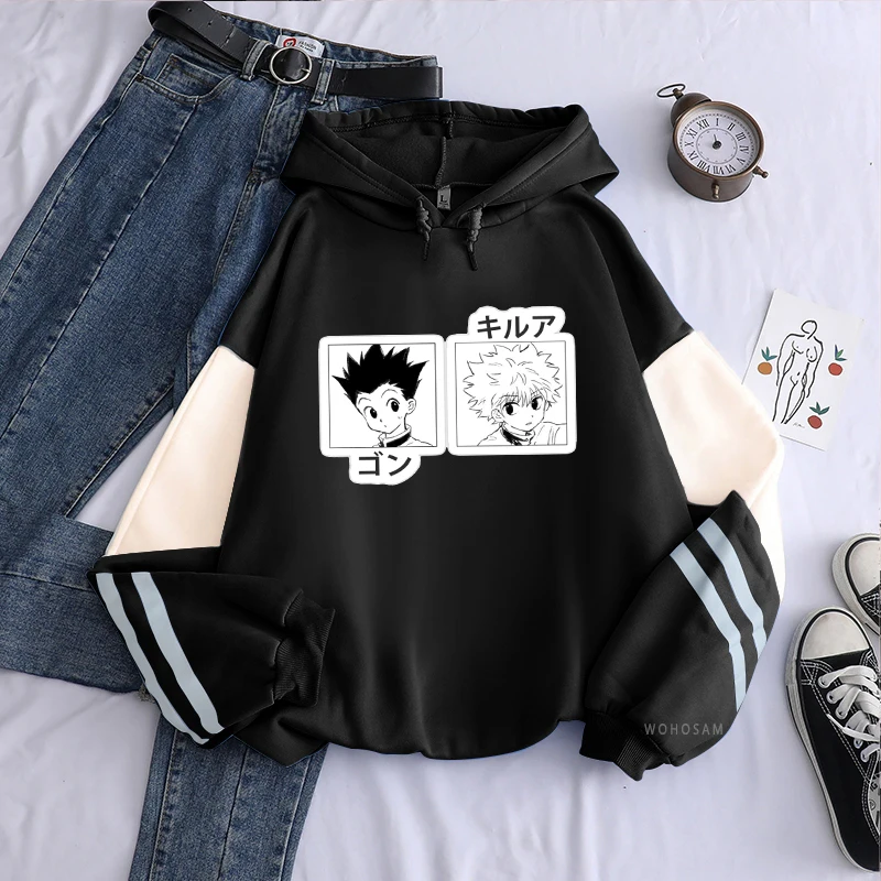 Japanese Anime Hunter X Hunter Patchwork Sweatshirts Men Women Funny Cartoon Killua Zoldyck GON·FREECSS Winter Oversized Hoodies