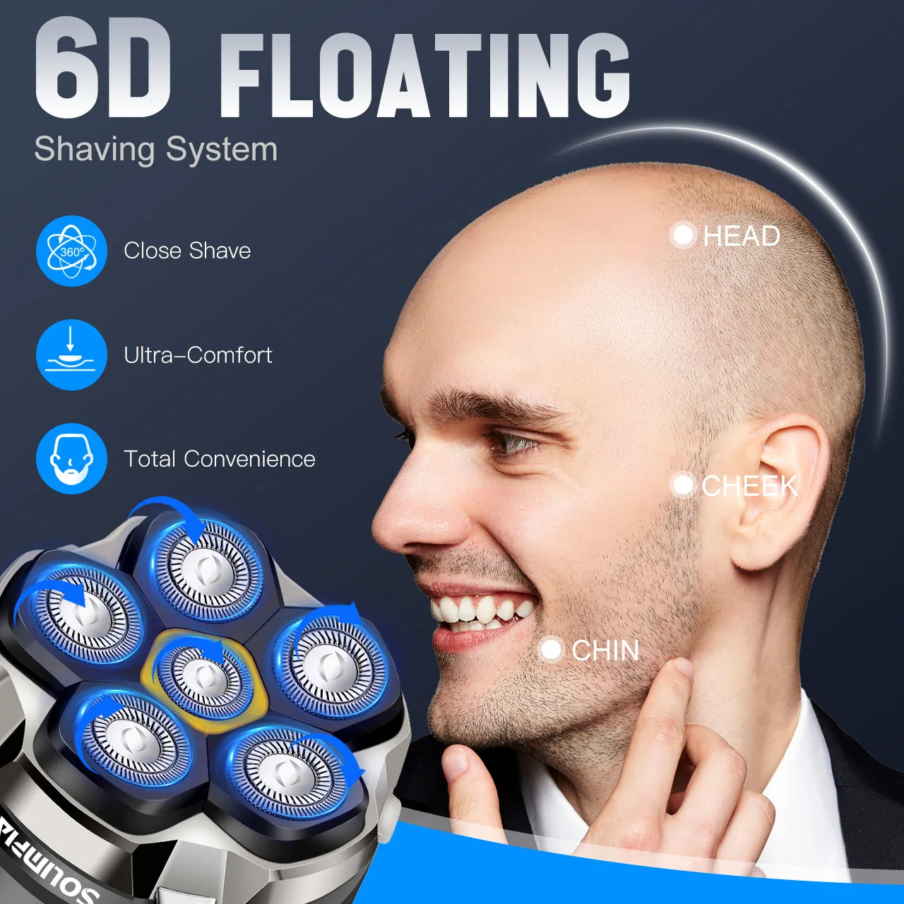 Solimpia 6-Blade Electric Shaver for Man Portable Magnetic Charging Bald Head Trimmer Multi-Functional Shaving Machine view 2