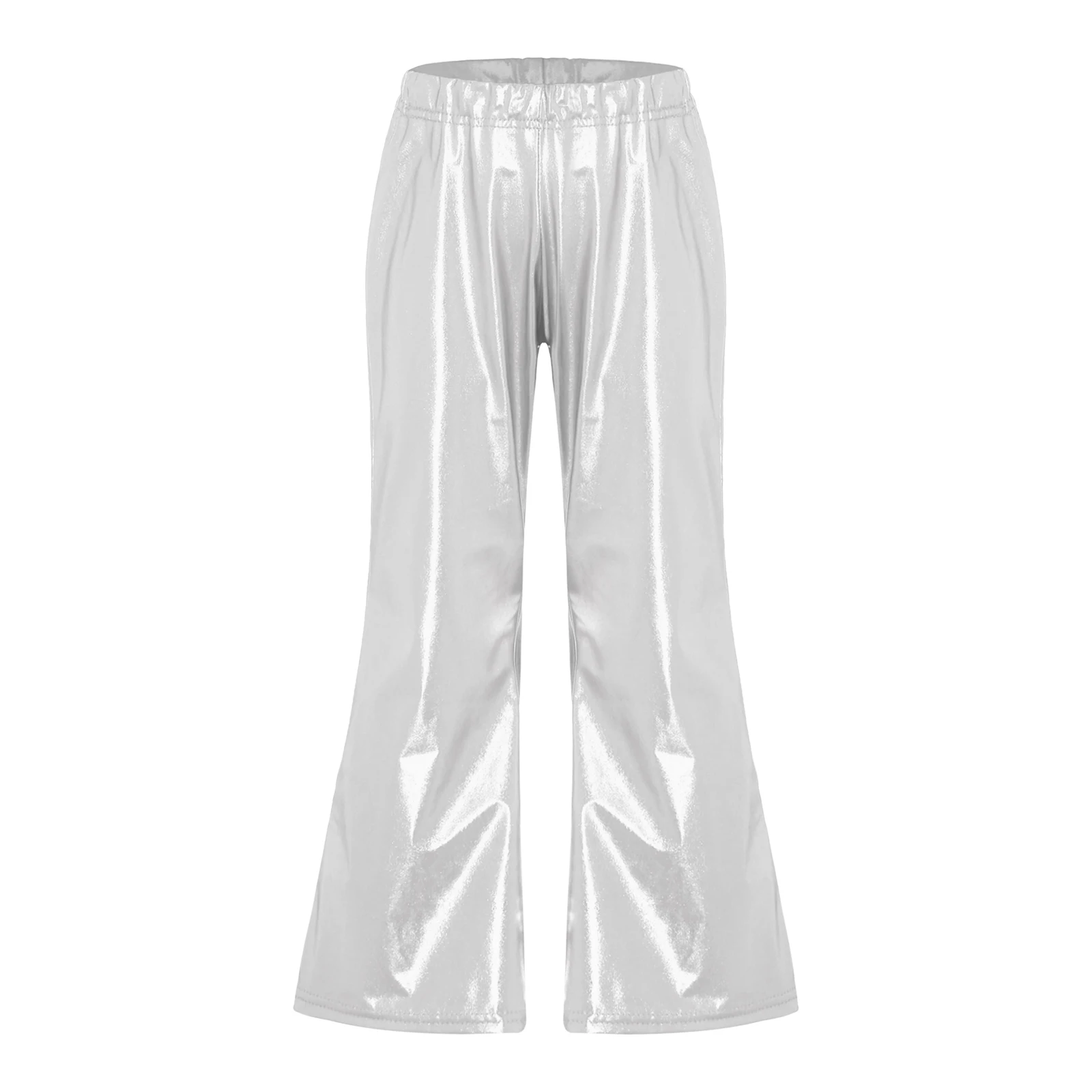 Pantalones acampanados brillantes metálicos para niños y niñas, pantalones de hip hop para baile de Jazz, cintura elástica, pantalones de fondo de campana, Ropa de baile para adolescentes