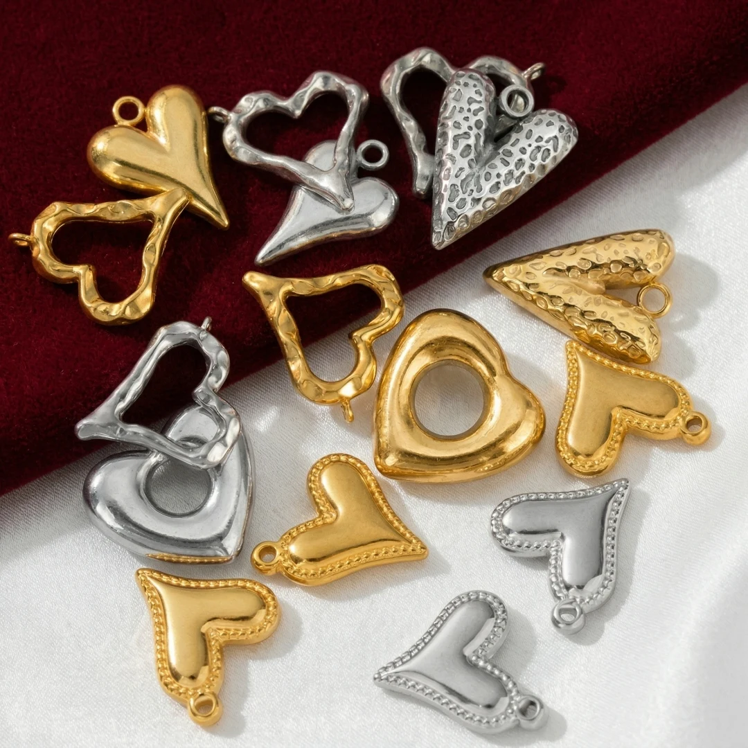 5 Stück/Set Edelstahl Herzförmige Anhänger für Handgemachten DIY Schmuck, Halsketten und Ohrringe