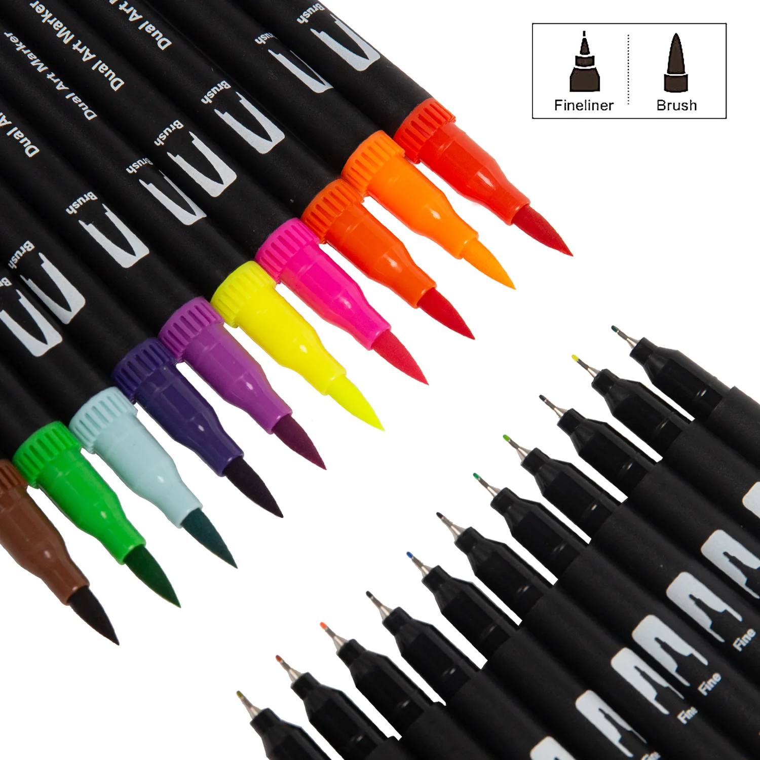 12-132 Colors/Set Dual Tip Brush Art Marker Pens Fineliner Pen for Kids Adult Artist Calligraphy Hand Lettering Journal Doodling