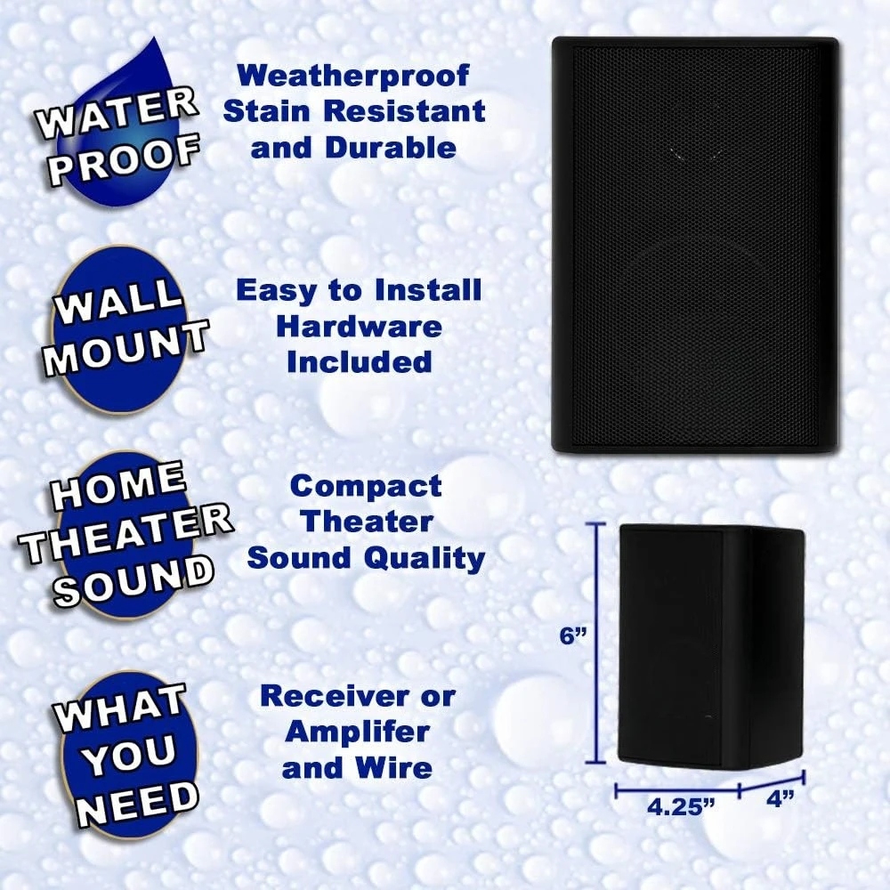 

AA351B 2 Way High Performance Indoor Outdoor 500W Speakers with Powerful Bass (1 Pair, Black)