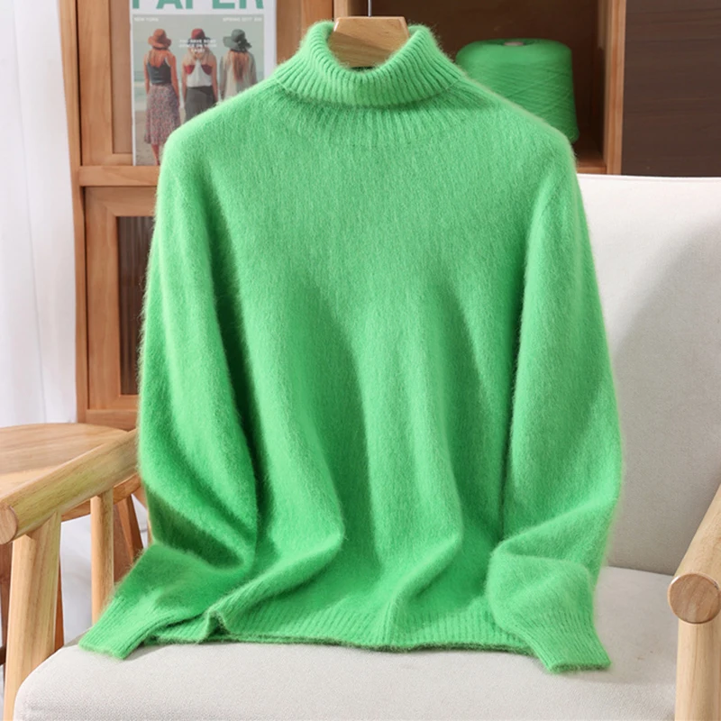 เสื้อสเวตเตอร์ผู้หญิงใหม่ปี 2025 ผ้ามิงค์แคชเมียร์ 100% เสื้อพูลโอเวอร์แขนยาวถักไหมพรม สีสันสดใสสำหรับฤดูใบไม้ร่วงและฤดูหนาว เสื้อทรงหลวมระดับไฮเอนด์