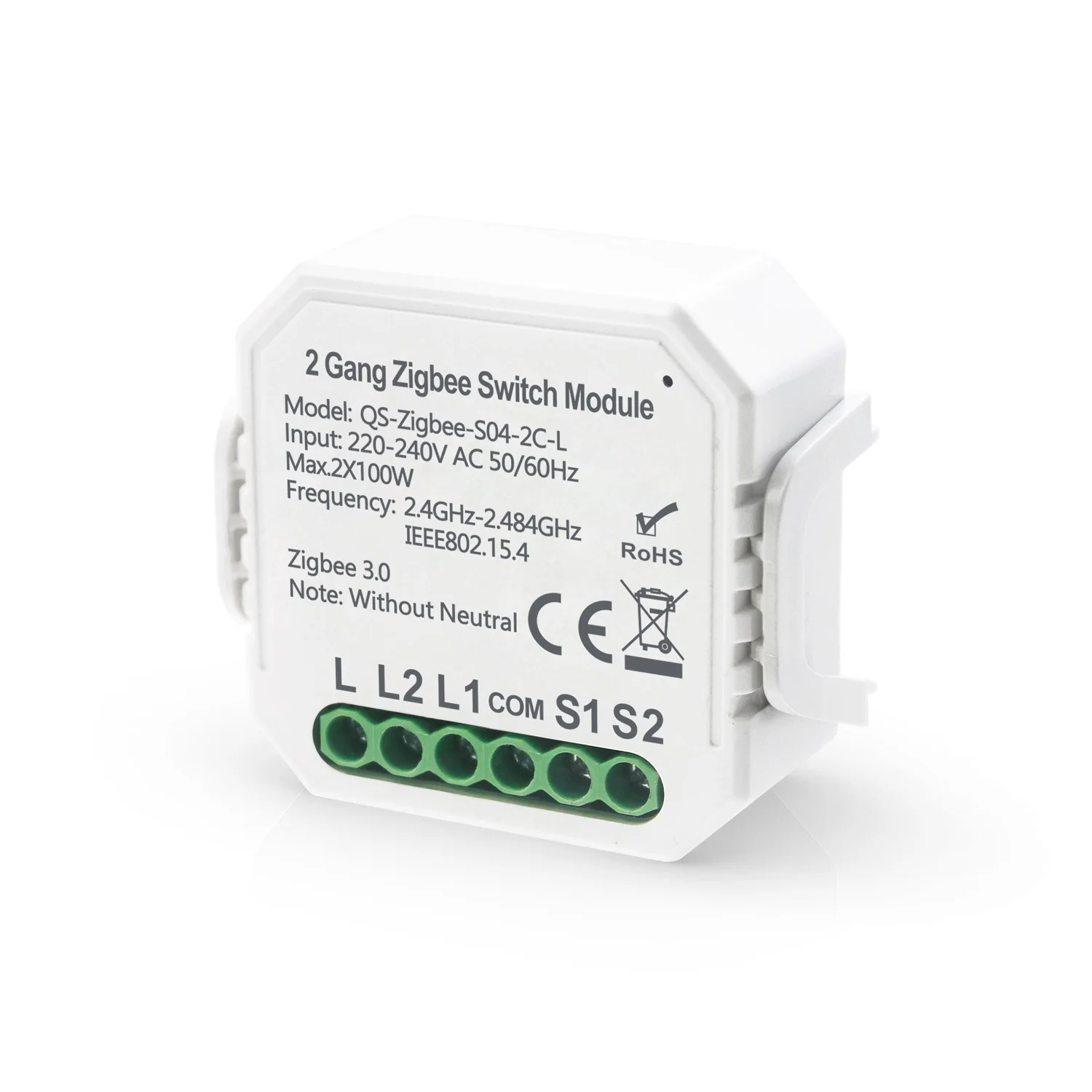 

China Manufacturer Tuya Smart Zigbee Without Neutral Wire Switch Module 2 Channel PST-QS-S04-L