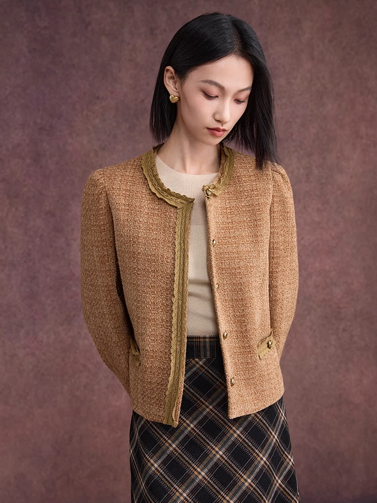 

Новая осенняя коллекция 2024: Демисезонный пальто-труба из грубого твида в стиле «французский шик» (смесовая ткань: полиэстер, шерсть)