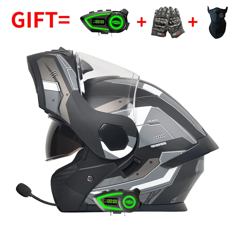 Dual Lens Motorcycle Helmets Racing Ad Helmet with Bluetooth Glove Three Piece Set Cycling Safety Abs Material Helmet Factory