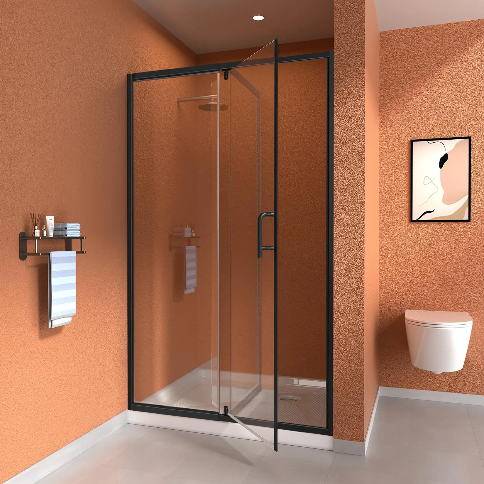 Pivot Shower Door,44-48in.W Adjustablex72 in.H Semi-Frameless Shower Glass Doors.1/4