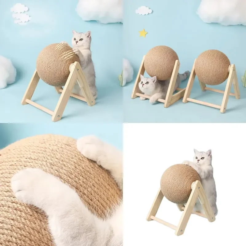 Classic Wooden Cat Scratch Ball Toy with Hemp Rope Board Wear-resistant Kitten Paw Grinding Pet Supplies