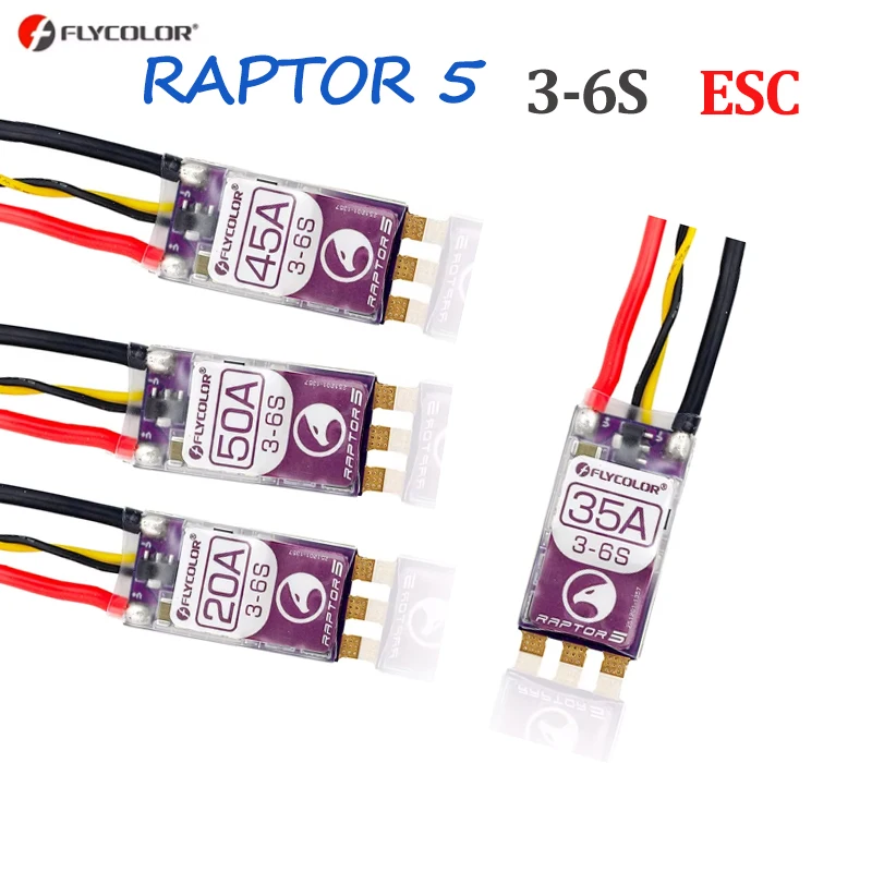 FLYCOLOR Raptor5 Brushless ESC 3-6S Drone ESC 32Bit G701 PWM 128K Single 20A 35A 45A 50A ECS Dshot Proshot for FPV Racing Drones