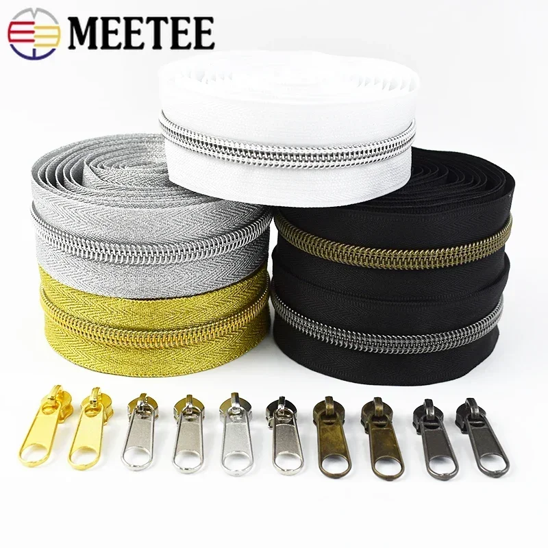 1/2/5M 3# 5# Nylon Zipper Tape and Zippers Sliders Pull Bag Jacket Garment Coil Decorative Zips Repair Kits DIY Sewing Accessory