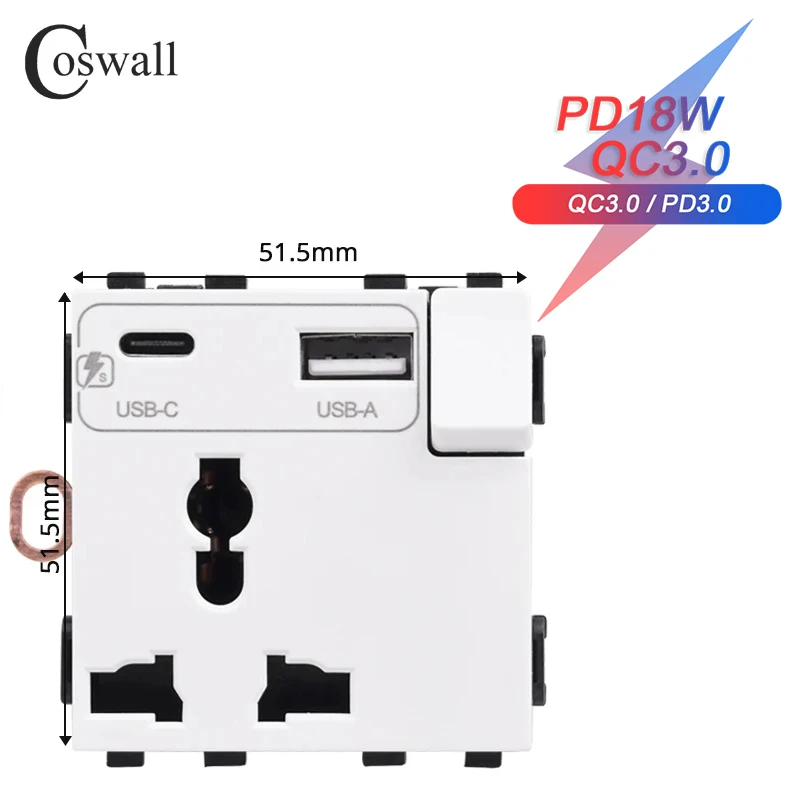 

Универсальное сетевое зарядное устройство с двумя портами USB Type-C и QC, 18 Вт