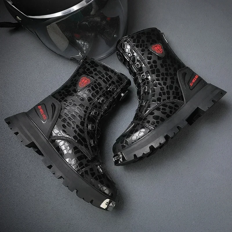 

Antiskid Moto Vintage Ankle Boots Leather High Top Women's Boots Waterproof Cycling Boots Outdoor Motorcycle Motocross Shoes