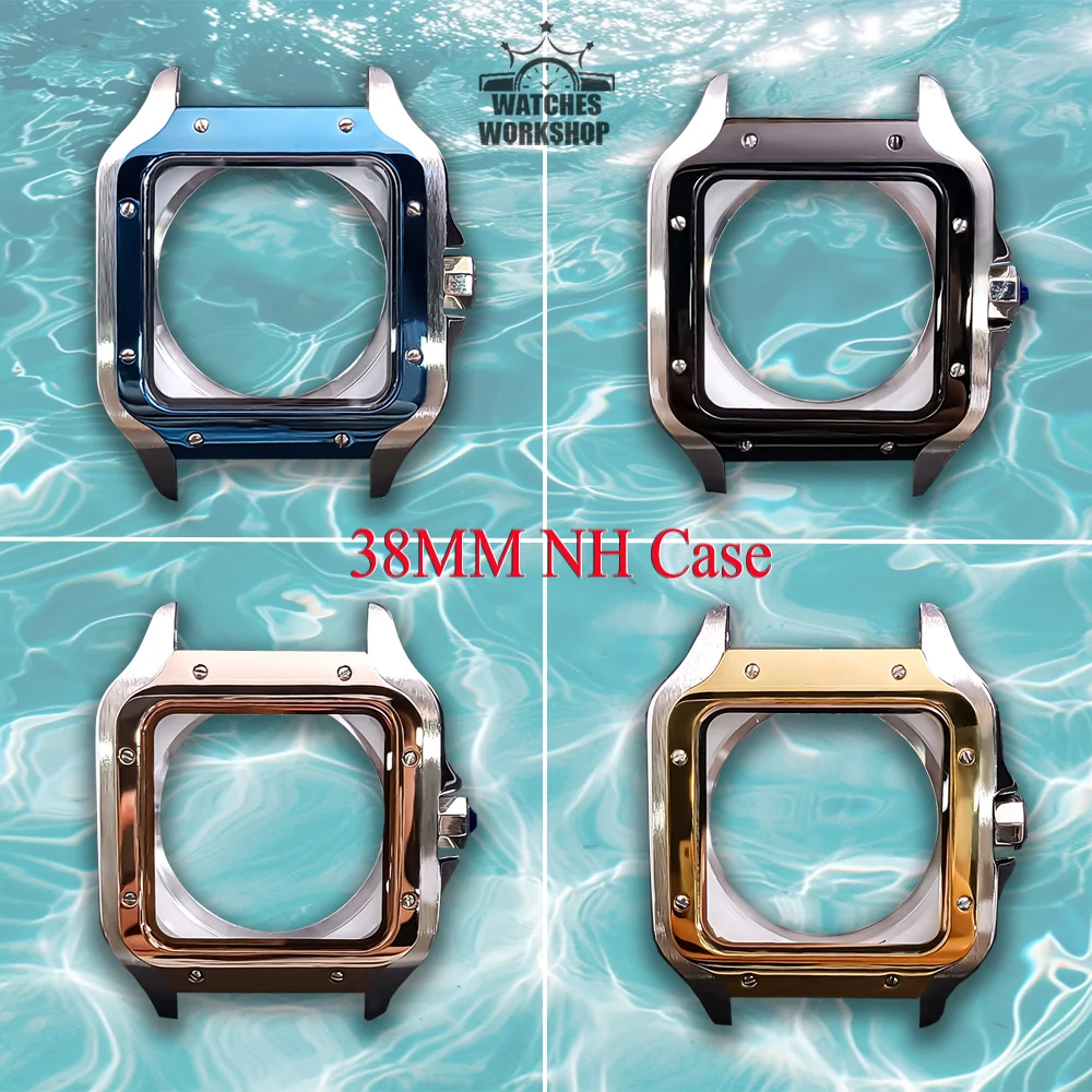 38mm Square Watch Case 316 Stainless Steel Sapphire Glass back Fit NH35 Movement Watch Modification Parts