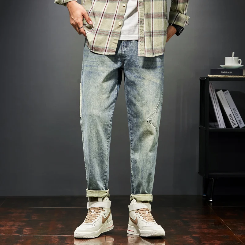 

Mens Jeans Harem Pants Fashion Pockets Desinger Loose Fit Baggy Moto Jeans Men Retro Blue Streetwear Relaxed Tapered Jeans 42