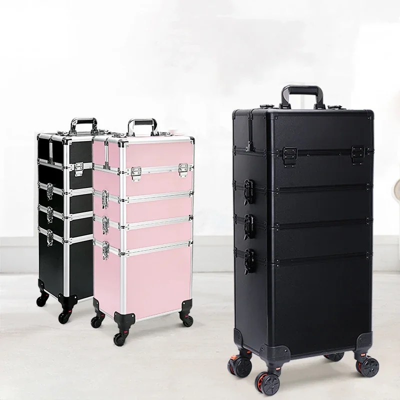 Professional 2/3/4 Layers Trolley Makeup Suitcase Detachable Nail Tattoo Embroidery Beauty Toolbox Makeup Trolley Case