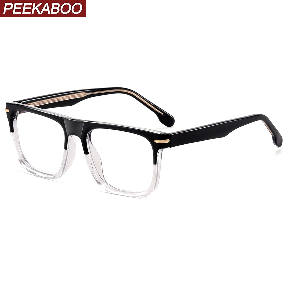 Peekaboo square glasses anti blue light clear lens TR90 big glasses frame for men acetate black transparent male gift items