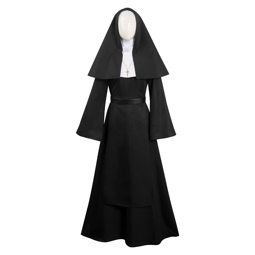 Nun Costume for Women Scary Halloween Costumes Plus Size Nun Outfit for Party Unisex Men Priest Cosplay Long Dress Adult Ghost