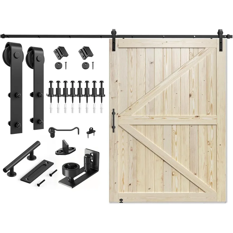 60in X 84in Sliding Barn Door With 10ft Barn Door Hardware Kit Included, Unfinished Solid Spruce Wood Door, Assemb