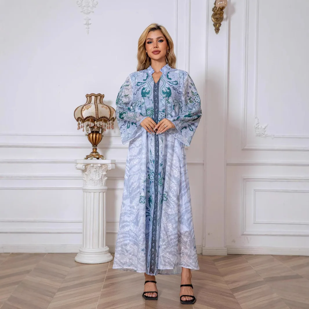 

Kaftan Abaya Women Eid Muslim Party Long Dresses Jalabiya Print Maxi Robe Diamonds Ramadan Morocco Dubai Abayas Islam Vestidos