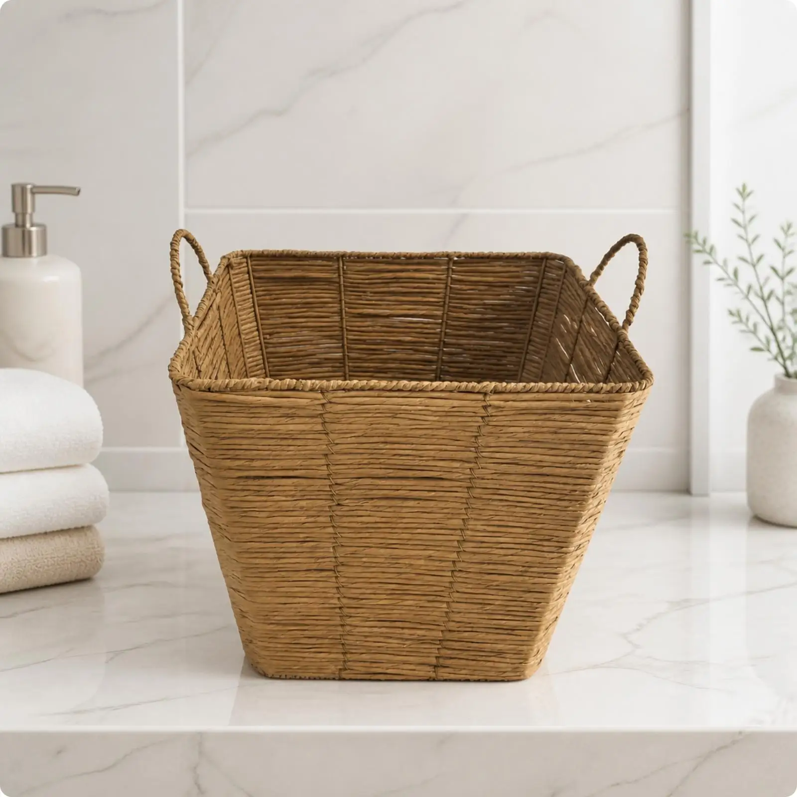 Rectangular Woven Storage Basket Breathable Paper Rope Storage Basket with Integrated Handles Decorative Woven Bin Eco-Friendly