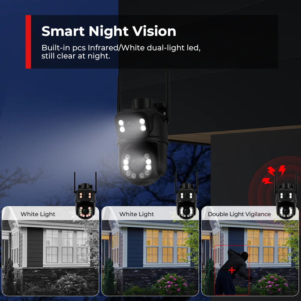 Outdoor Wireless Security IP Camera 4K 8MP HD Dual Lens External Wifi PTZ Camera Auto Tracking Street Surveillance Camera iCsee
