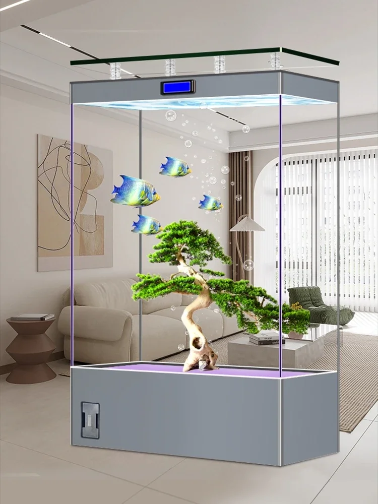 Yhl Living Room Small Floor-Type Ultra-White Glass Partition Screens One-Piece Change-Free Aquarium