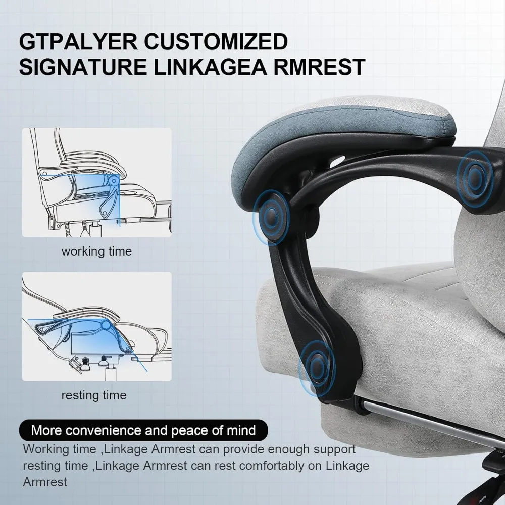 GTPLAYER Gaming Chair, Computer Office Chair with Pocket Spring Cushion, Linkage Armrests and Footrest, High Back