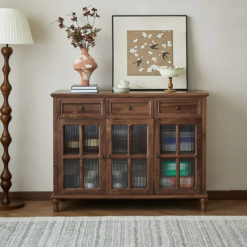 

Customizable North American Black Walnut Full Solid Wood Side Cabinet American Vintage Restaurant Tea Cabinet