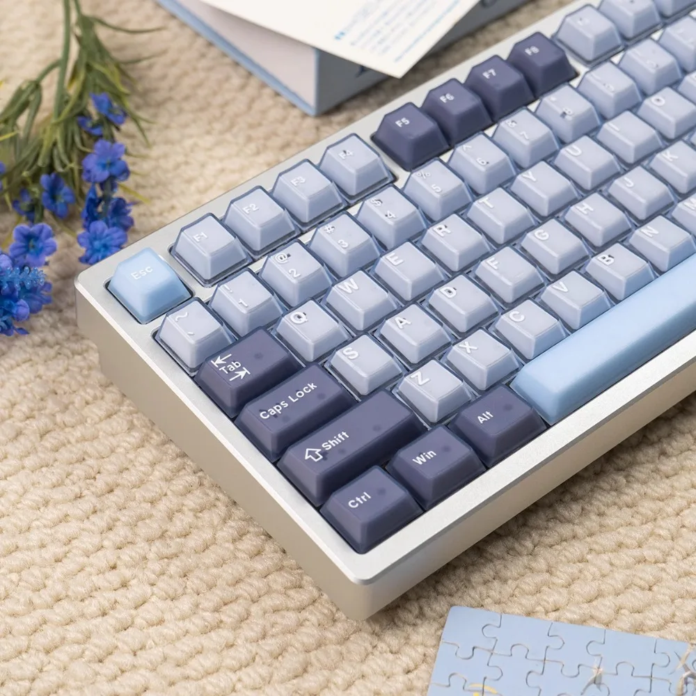

164 Keys Blue Coconut Bubbles Keycaps Cherry Height PBT PC Thermal Sublimation For 61 68 75 87 104 108 Mechanical Keyboard