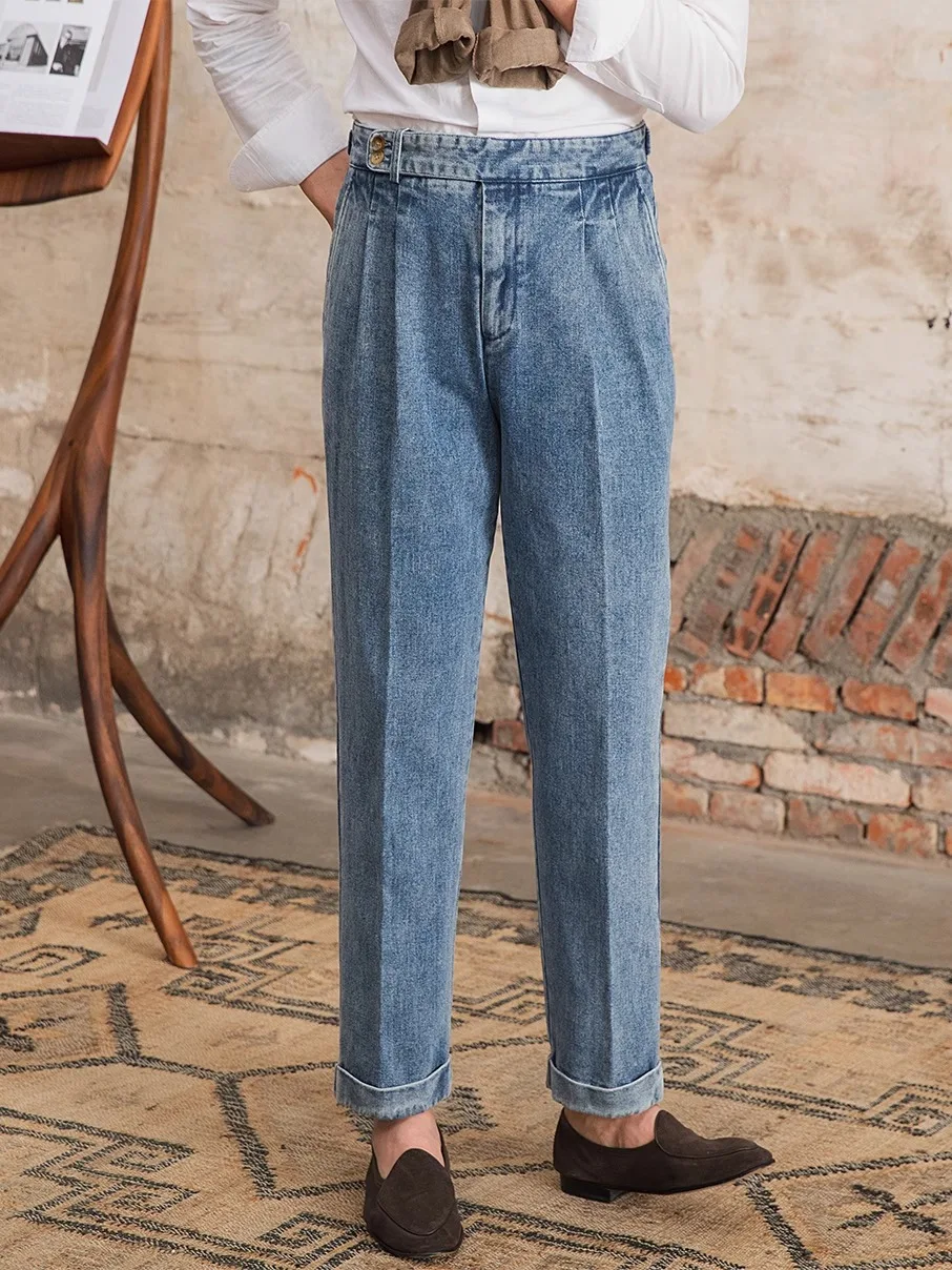 

Men's Neapolitan Jeans | Spring Fashion High Waisted | Straight Leg Retro Casual | Versatile Stylish Trousers