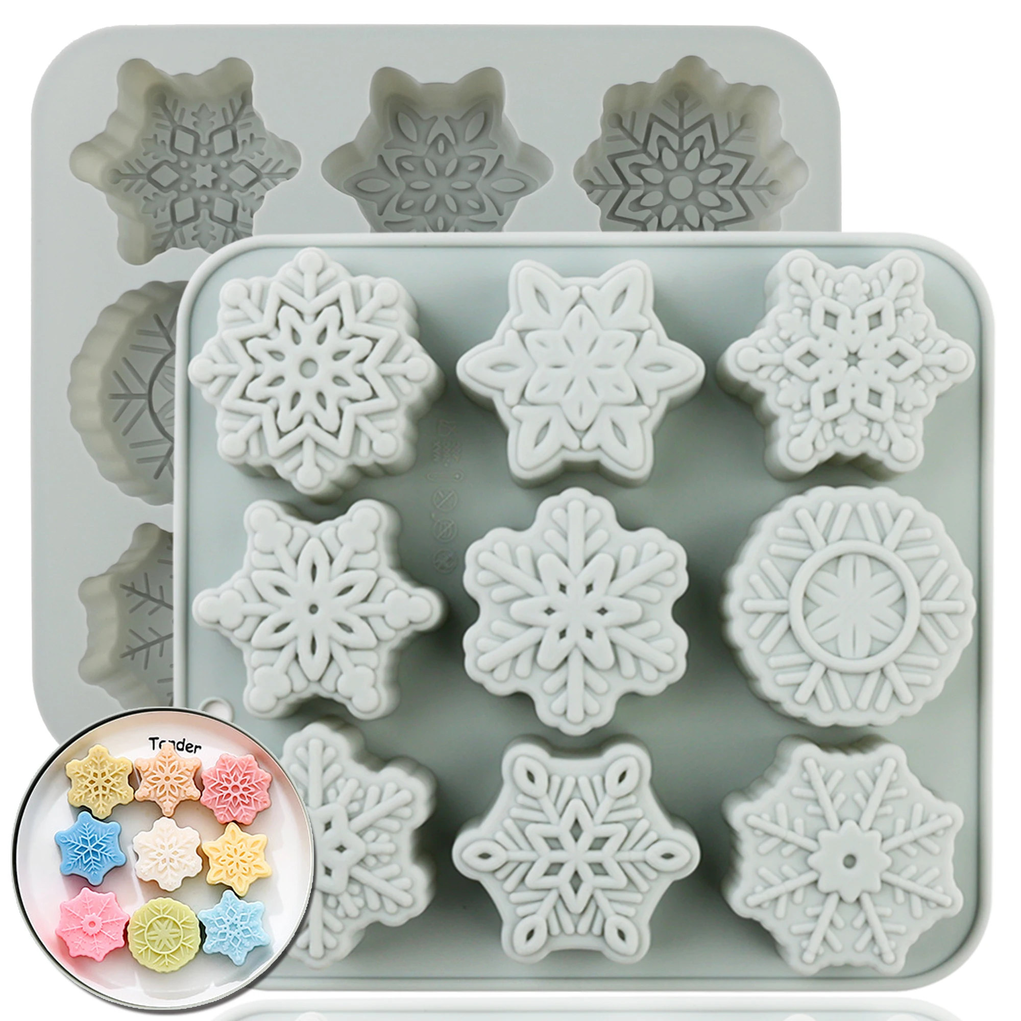 1 Pack Silicone Christmas Snowflake Mold Thick Non-Stick Candy Mold for Making Candles Candies Pudding Jelly Cakes Baking Mousse