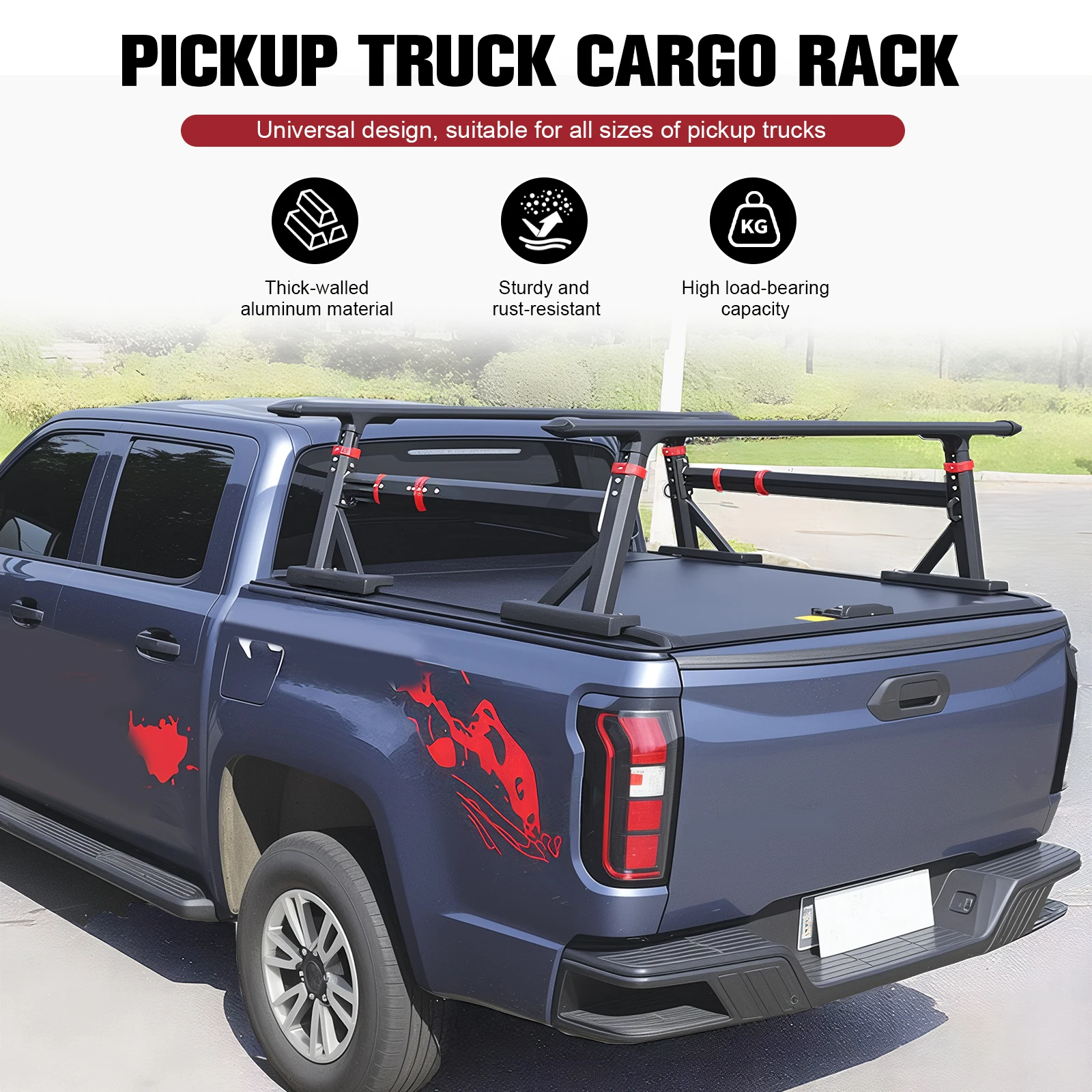 Aluminum 18-28in Height-Adjustable Truck Ladder Rack with T-Slots Truck Bed Rack Cargo Carrier Rack for Ford F-Series/Ram/Tacoma