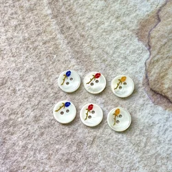 10pcs Beautiful Rose Flower Buttons White Shell Material 11.5mm Round 2-hole Buttons Blouse Skirt Accessories