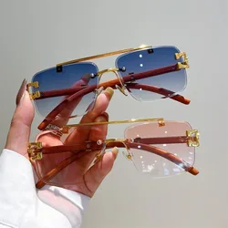 Vintage Man Double Beam Sunglasses Women Frameless Clear Square Black Red Eye Glasses Eyeglasses New Sunglasses Men