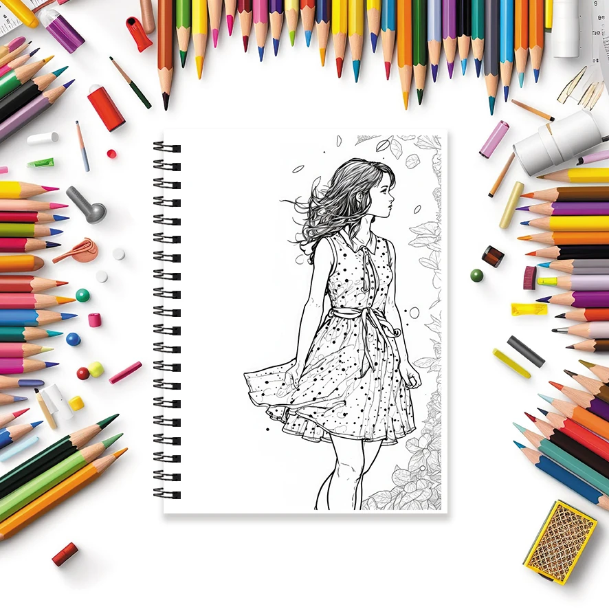 Fashion Girls Adult Coloring Book - 8.3x 11.2 Inch 32 Page Coloring Book - Helps Reduce Stress and Ease Emotions