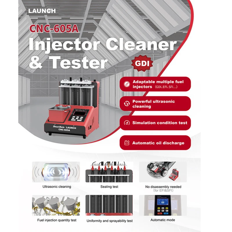 CNC 605A GDI Fuel Injector Cleaner and Tester Professional 6 Cylinders Ultrasonic GDI EFI SFI Injector Systems Cleaning