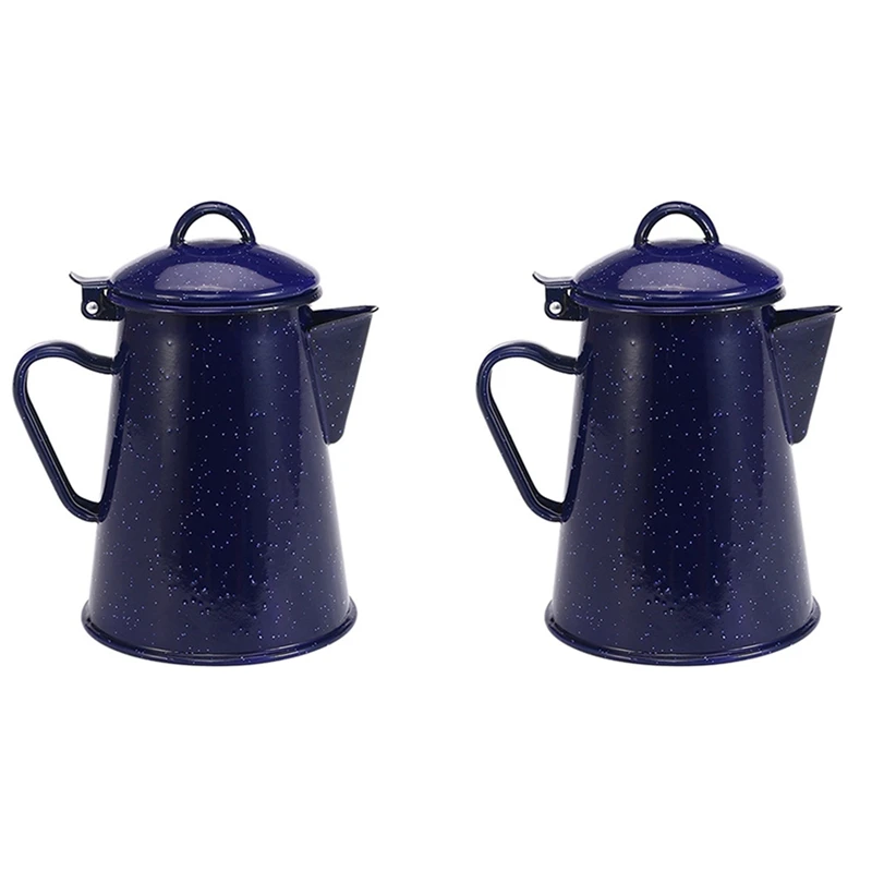 2X 1.2L Enamel Coffee Pot Hand Tea Water Kettle Teapot Vintage Home Decor Starry Sky Blue Teapot Cafe Tools