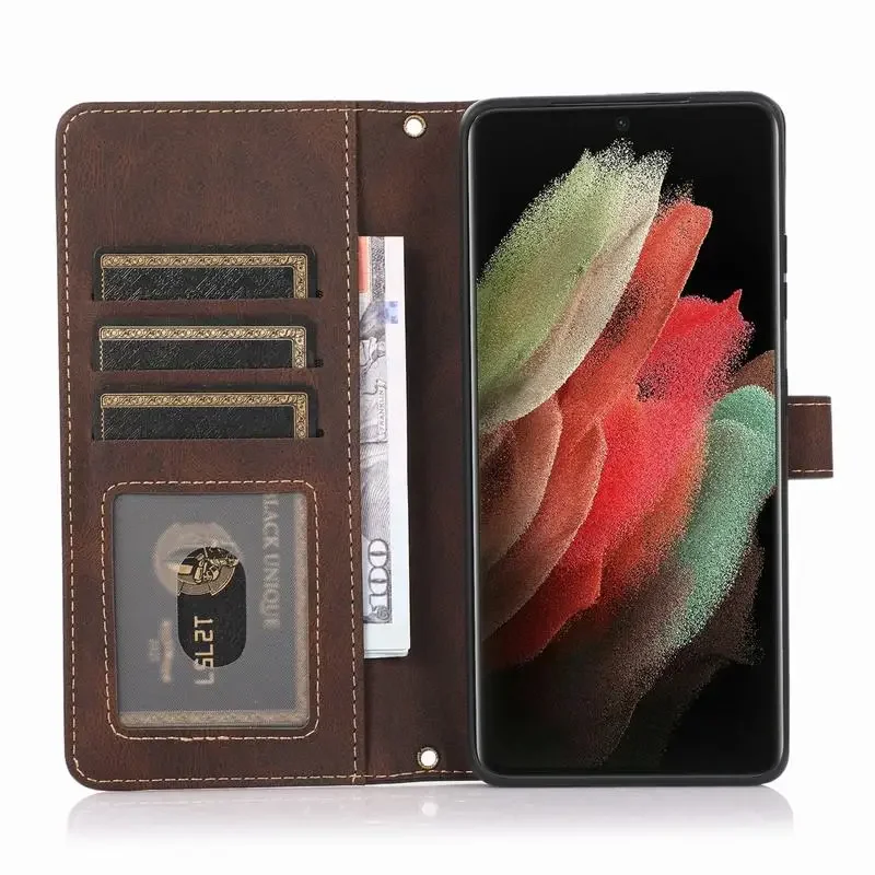 Luxury Leather Wallet Case For Samsung Galaxy S23 Ultra Magnetic buckle Flip Phone Bag For Samsung S  23 Ultra Book Case Cover