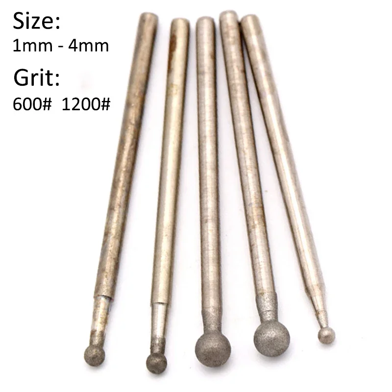 

5pcs 1~4mm Spheroid Diamond Grinding Head F Needle 2.35mm Shank Ball Shaped Drill Bits Burr Polishing Bit for Dremel Rotary Tool