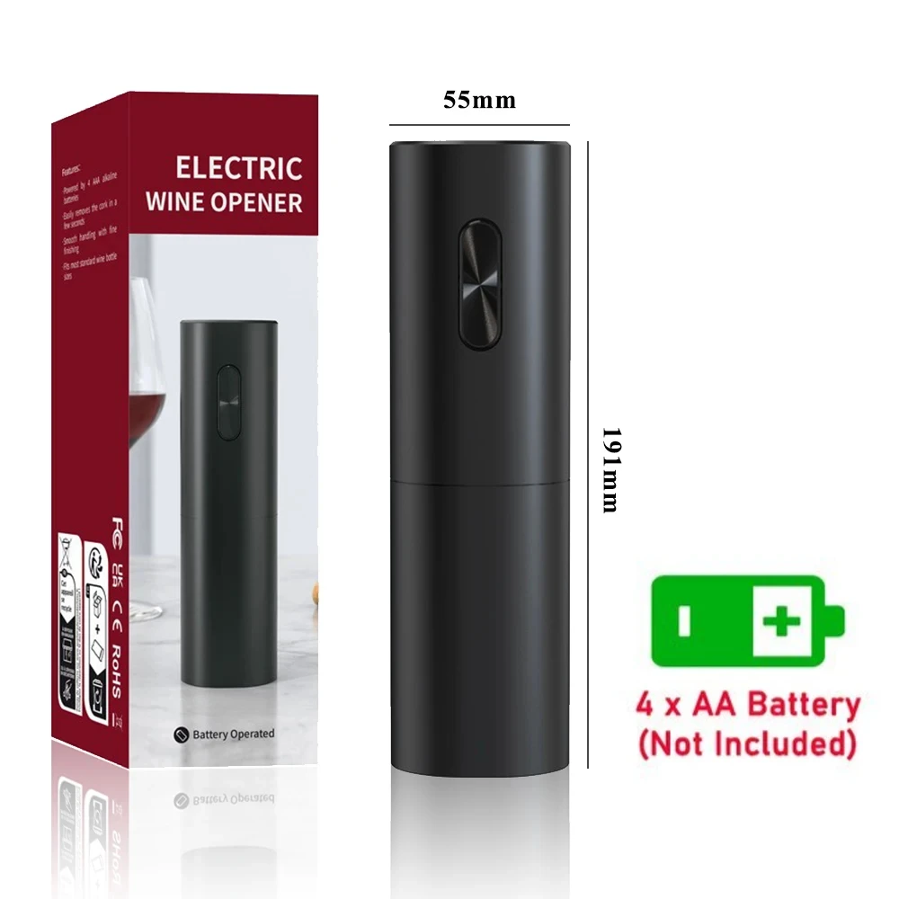 전기 와인 오프너 통풍기 푸어러 호일 커터가있는 자동 코르크 따개 주방 바 파티를위한 원 클릭 버튼 배터리 오프너