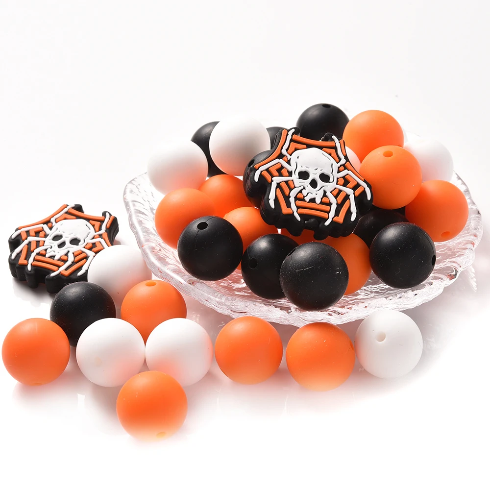 47Pcs Round Color Silicone Beads Spider Spacer Beads Mixed Set Diy Bracelets Keychain Material Accessories for Jewelry Making