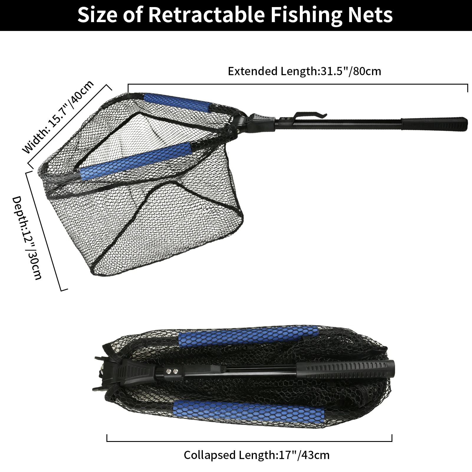 NONE Angelkescher aus Aluminiumlegierung, langlebig, teleskopisch, ausziehbar auf 190 cm/130 cm/55 cm, faltbares Netz, sicheres Fischfang-Freigabe 9