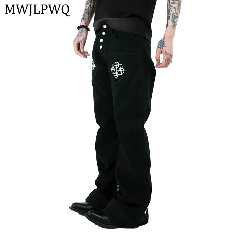 

MWJLPWQ Machete Double Cuff Buttoned Niched Design Casual Pants Men's Printed High Street Punk Versatile High-end Trousers 11344